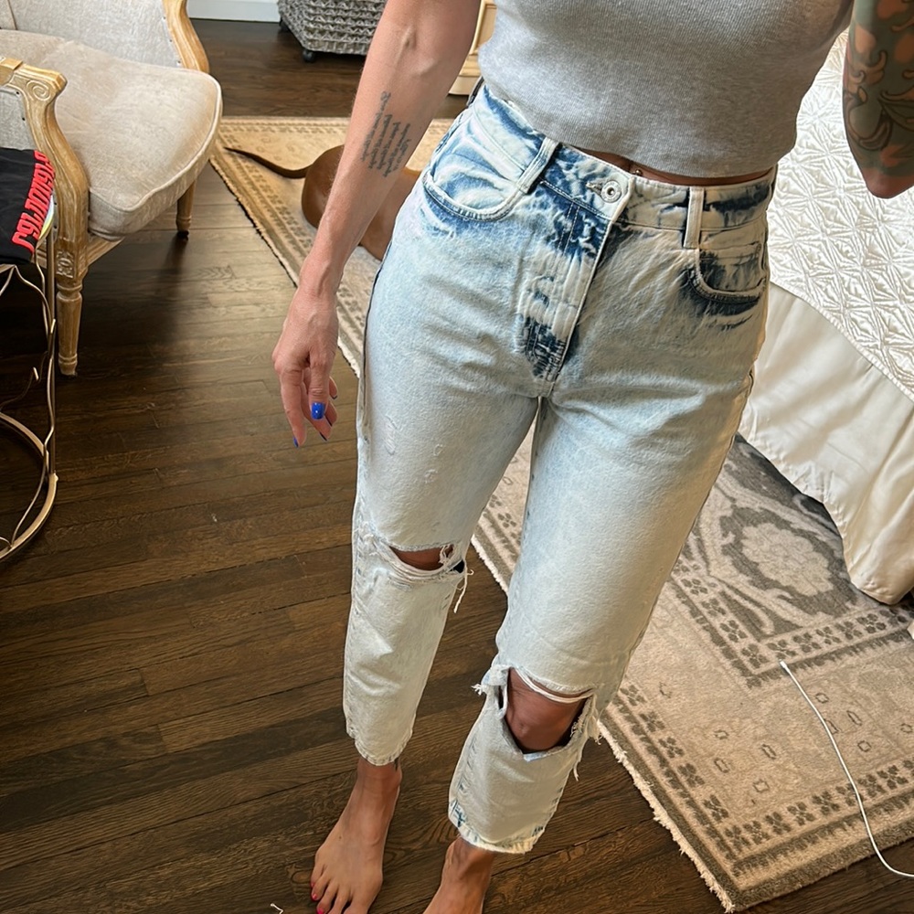 High rise mom fit jeans from Zara with acid wash